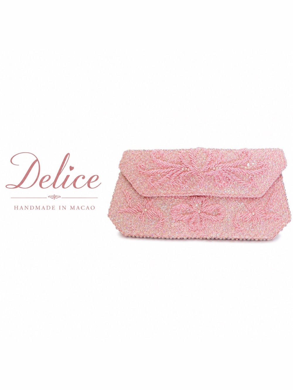 Vintage Delice Handmade Macao Pink Beaded Clutch Evening Bag Bridal Purse